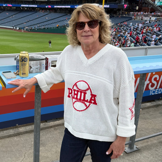 Crochet PHILA Baseball V-neck Sweater