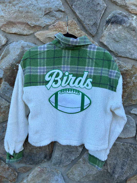 Cropped Mixed Fabric Shacket