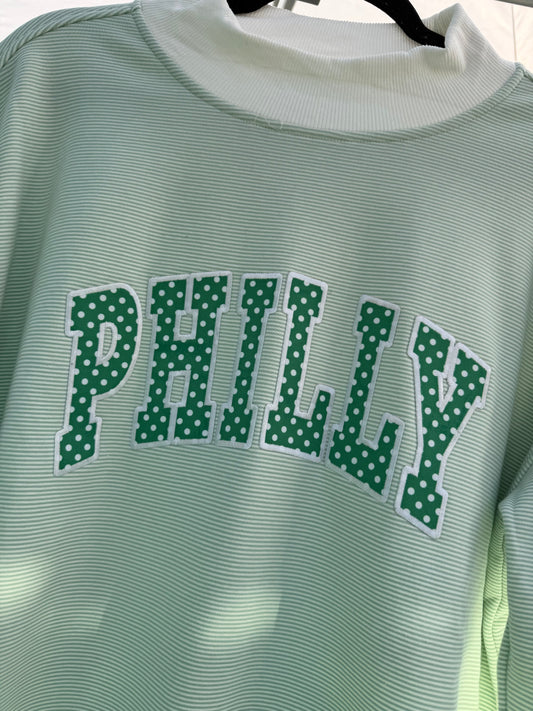 Micro Stripe Sage Green Mockneck