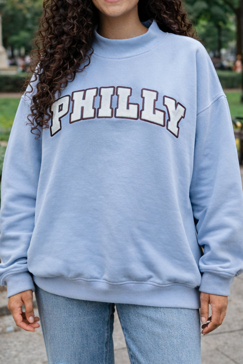 Light Blue PHILLY Mockneck