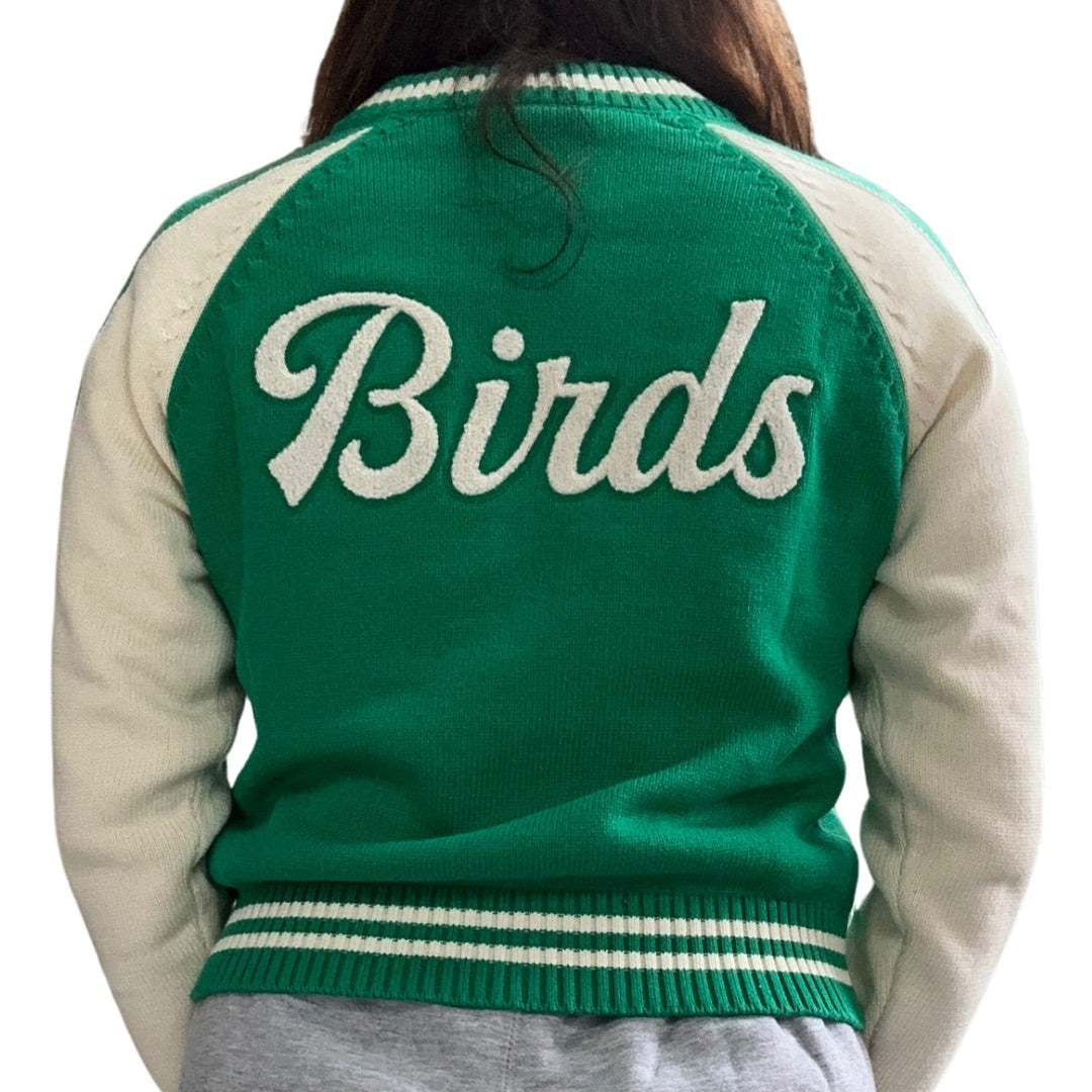 Birds Cropped Zip Front Sweater