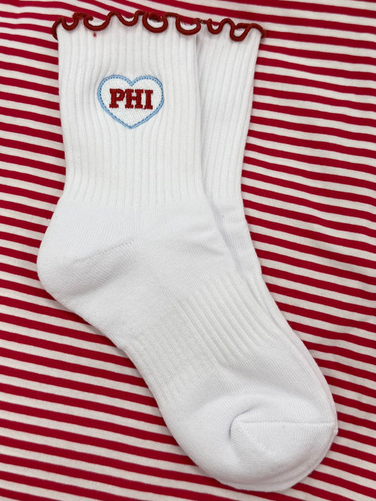 PHI Heart Ruffle Socks