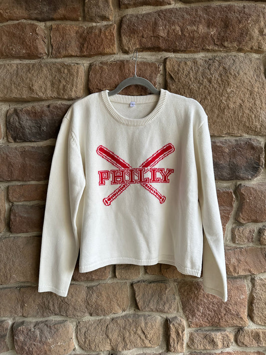 White Philly Baseball Crewneck Sweater