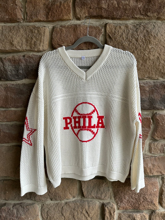 Crochet PHILA Baseball V-neck Sweater