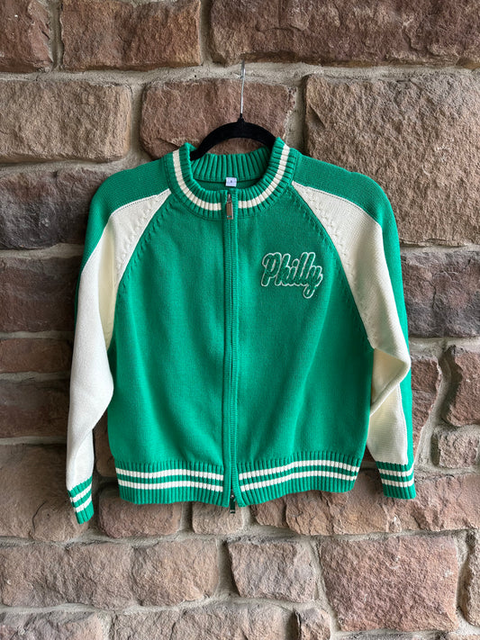 Birds Cropped Zip Front Sweater