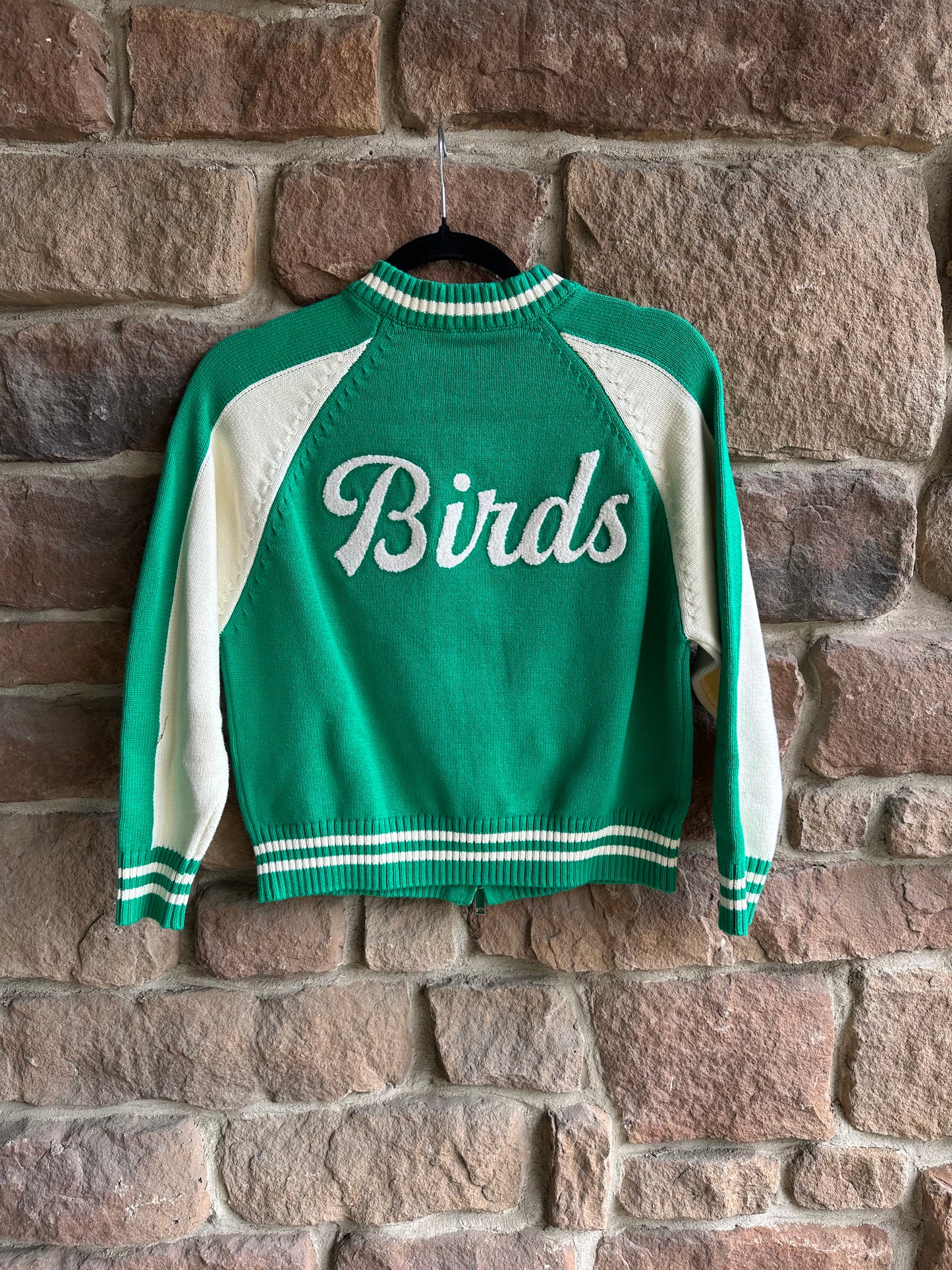 Birds Cropped Zip Front Sweater