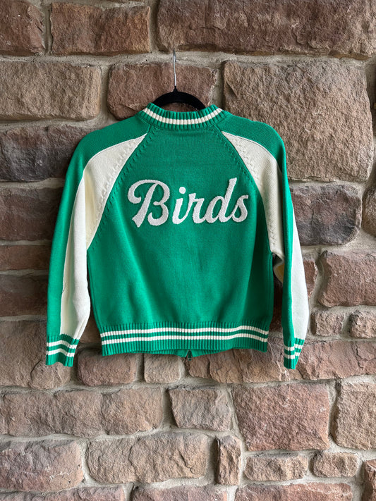 Birds Cropped Zip Front Sweater