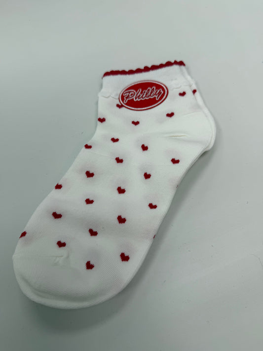 White Heart Ruffle Edge Socks