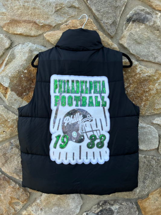 Sequins Back Black Puffer Vest