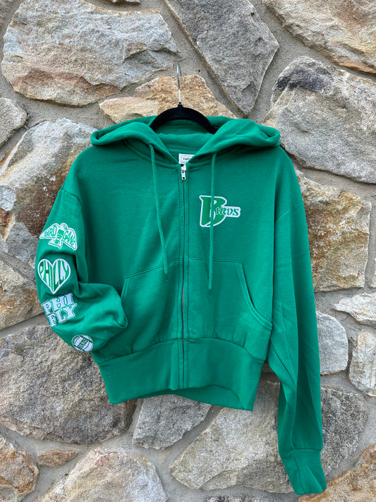 Birds Cropped Zip Hoodie