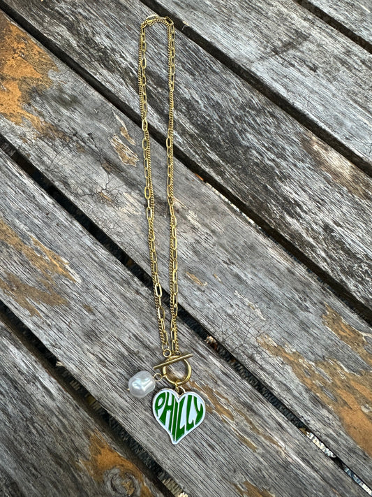 Philly Heart with Pearl Necklace