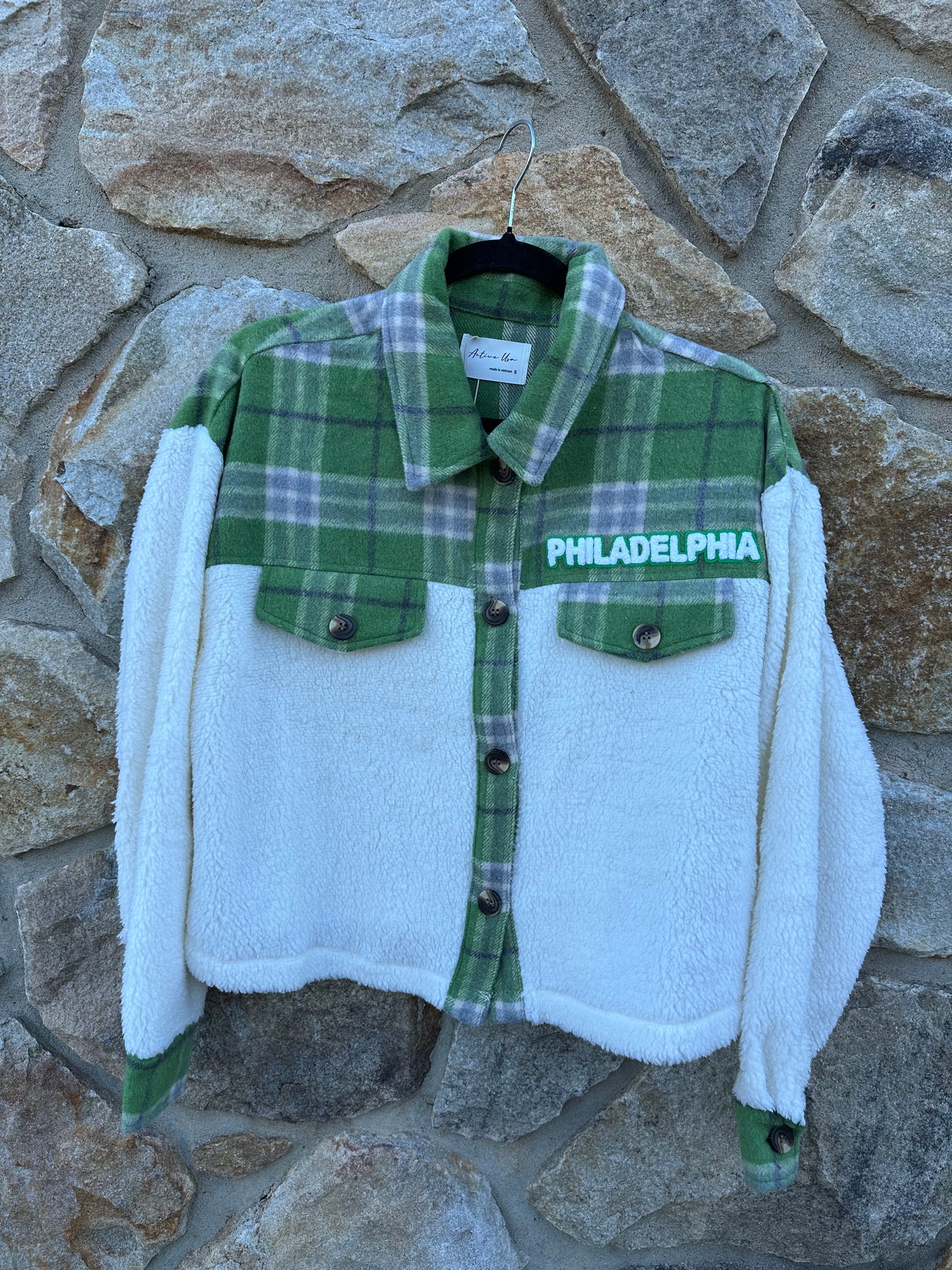 Cropped Mixed Fabric Shacket