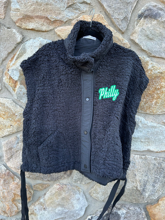 Black Sherpa Waist Tie Vest