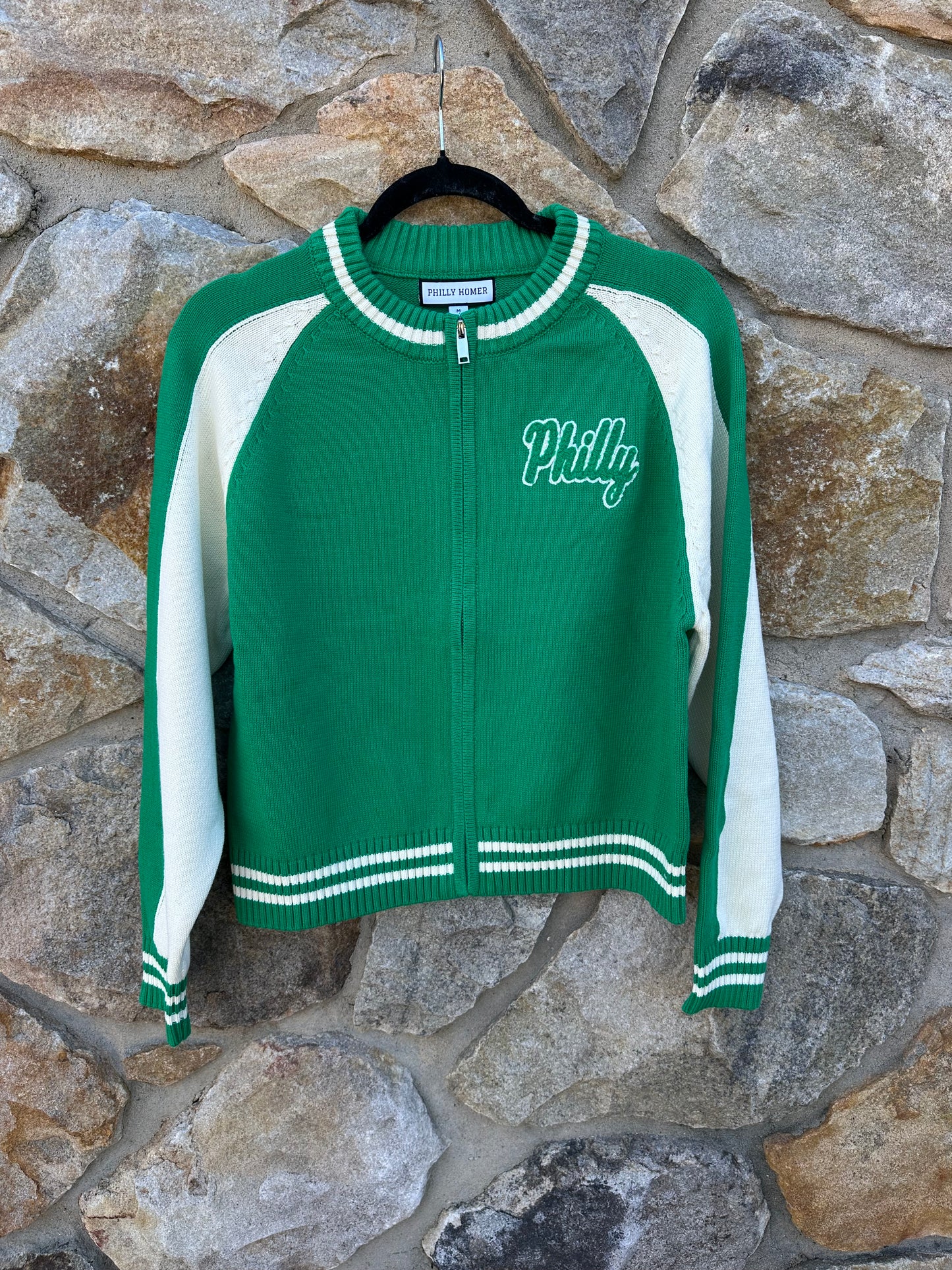 Birds Cropped Zip Front Sweater