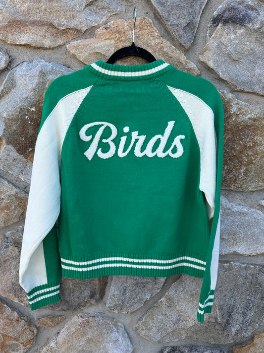 Birds Cropped Zip Front Sweater