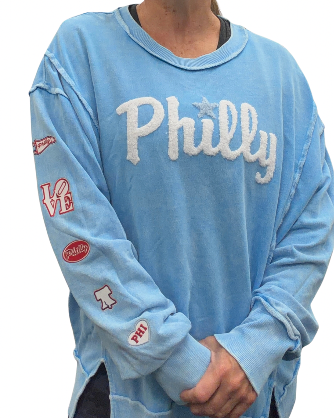 Patch Sleeve Fuzzy Philly Sweatshirt