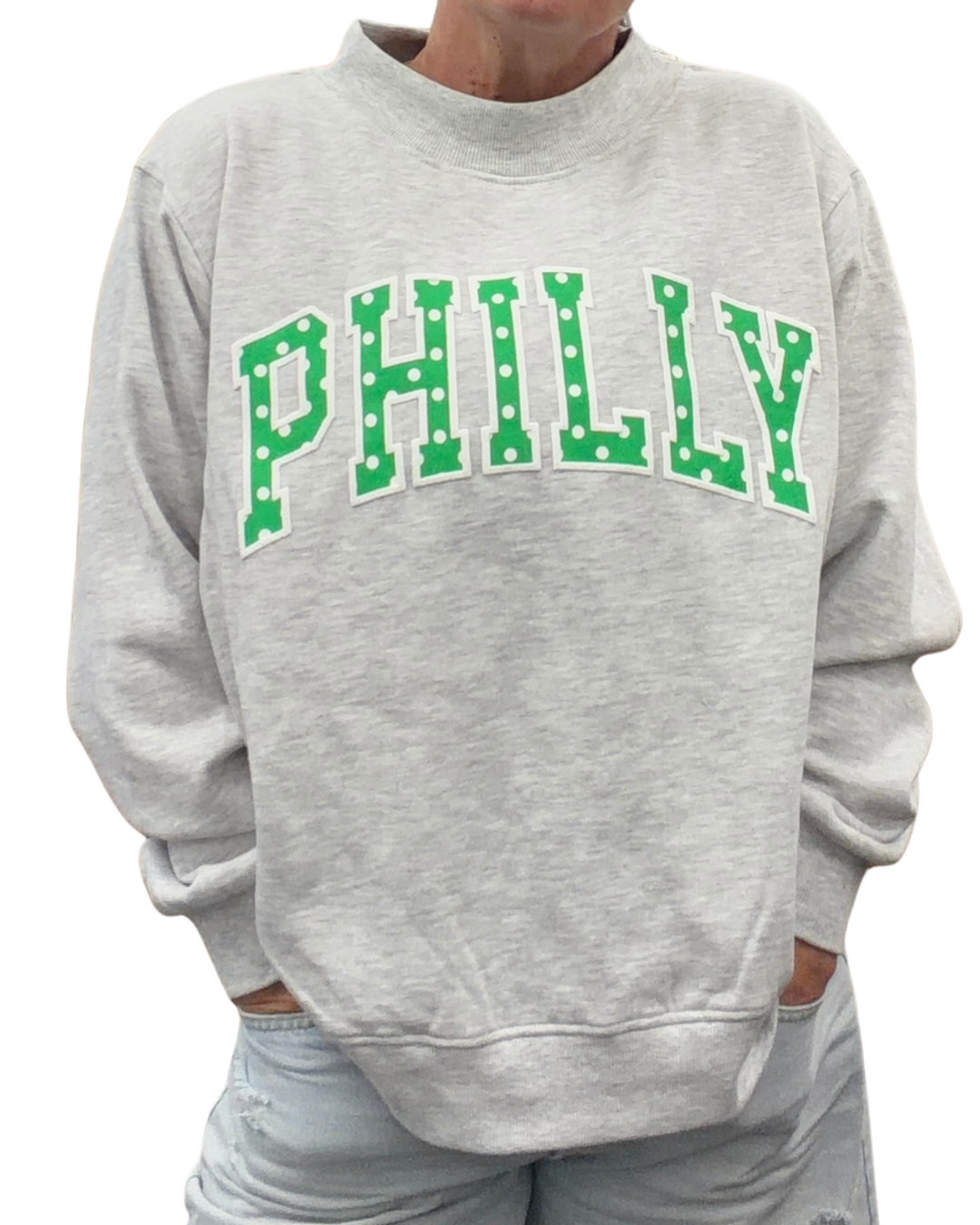 Puff Print Polka Dot PHILLY Mockneck-green