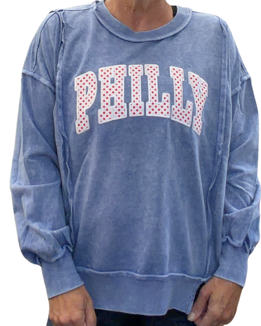 Polka Dot PHILLY Washed Navy Sweatshirt