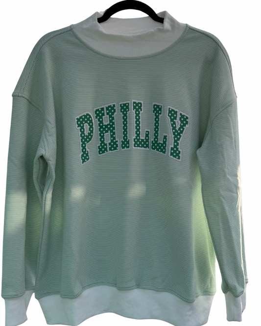 Micro Stripe Sage Green Mockneck