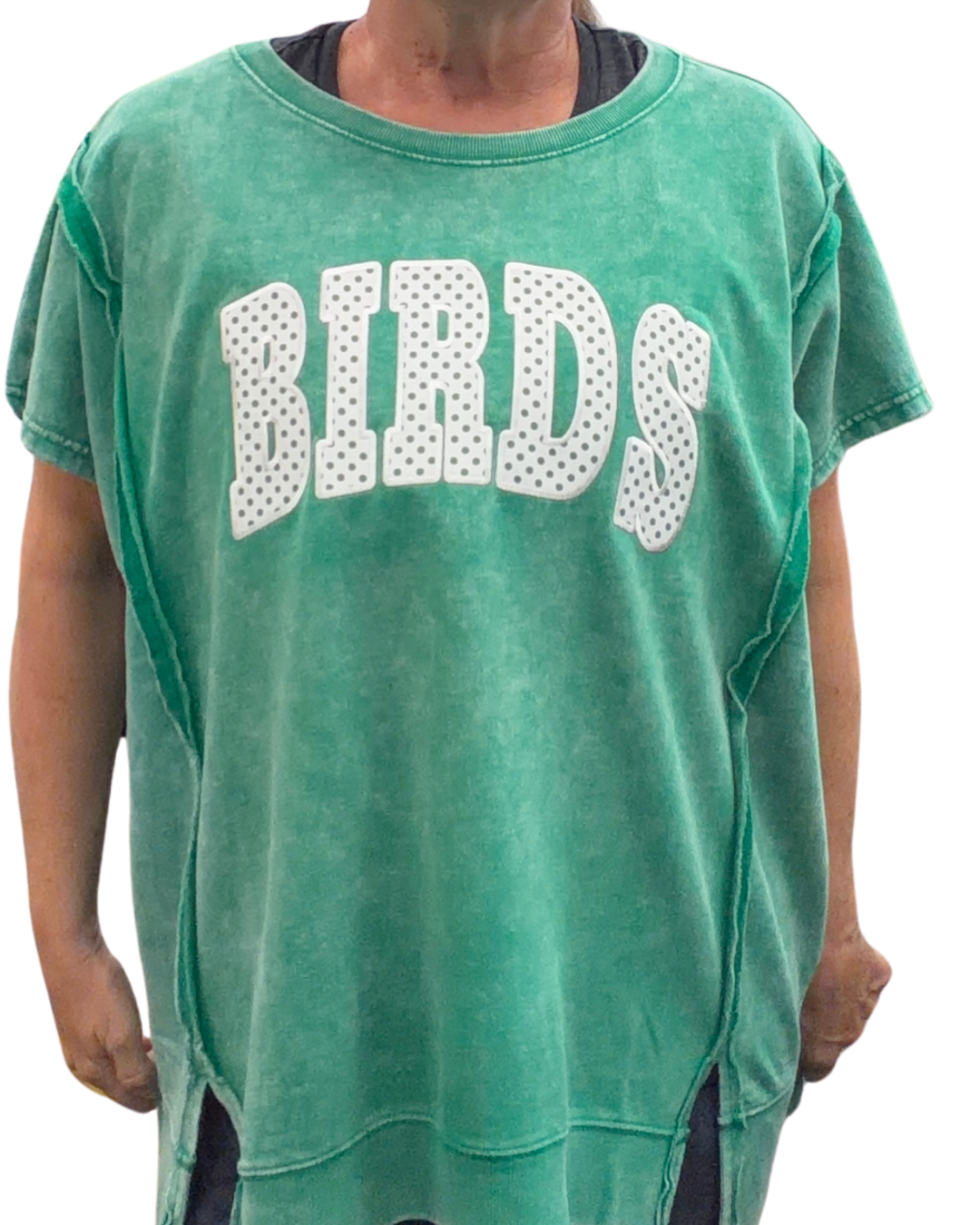 Polka Dot BIRDS  Exposed Seam Shirt-PLUS Size